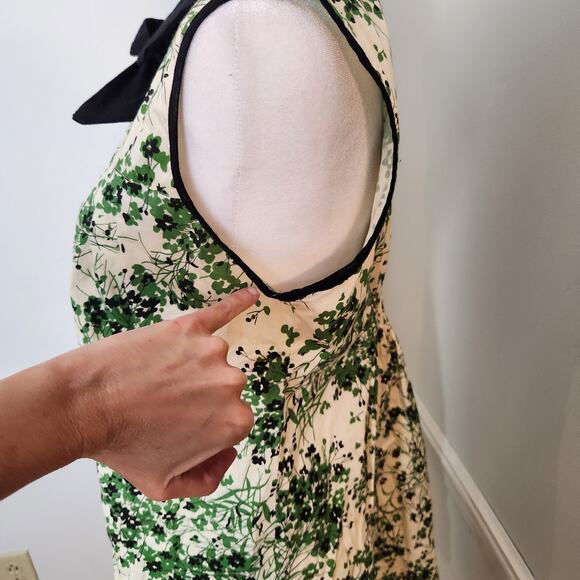 Angie Dress Sz Large Juniors Mini Collar Green Cream Floral Preppy Fairy Y2K Bow - Picture 15 of 16